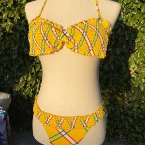 Hobie Yellow Two piece Striped swimsuit
